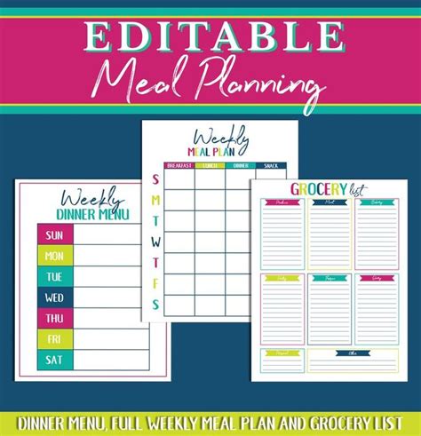 Weekly Editable Meal Planning Planner Printables In 2019 Meal