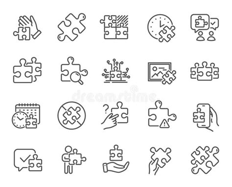 Puzzle Line Icons Jigsaw Challenge Business Strategy Puzzle Pieces