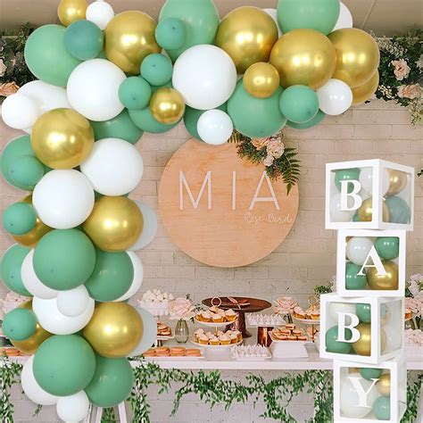 Sage Green Gold And White Party Decorations Baby Shower Balloon