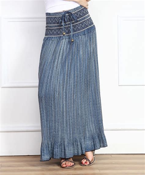 Blue Pleated Denim Maxi Skirt Zulily Americana Classic Saias Saia