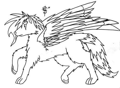 Winged Wolf Lineart By Sirenarose034 On Deviantart