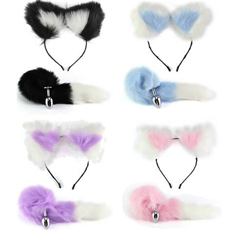 Us Set 16 Fox Tail Ears Anal Butt Plug Romance Game Funny Toy Cat