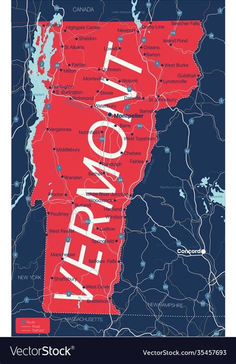 Vermont State Detailed Editable Map Royalty Free Vector