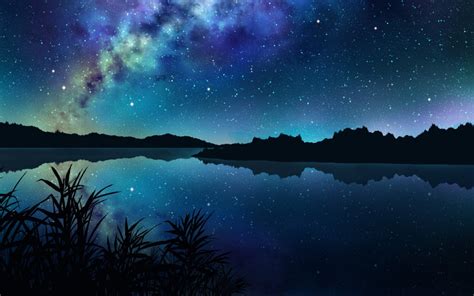 1280x800 Amazing Starry Night Over Mountains And River 1280x800