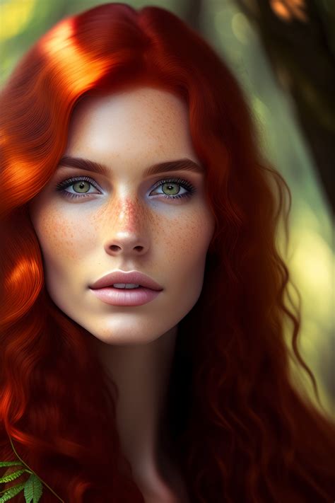 lexica brunette wild hair red hair ivory fair skinned exotic freckles forest woman 8k