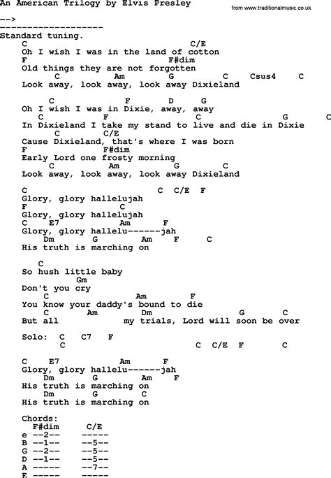 An American Trilogy, by Elvis Presley - lyrics and chords
