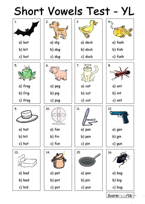 Very Young Learners Short Vowels Test Worksheet Free Esl Printable