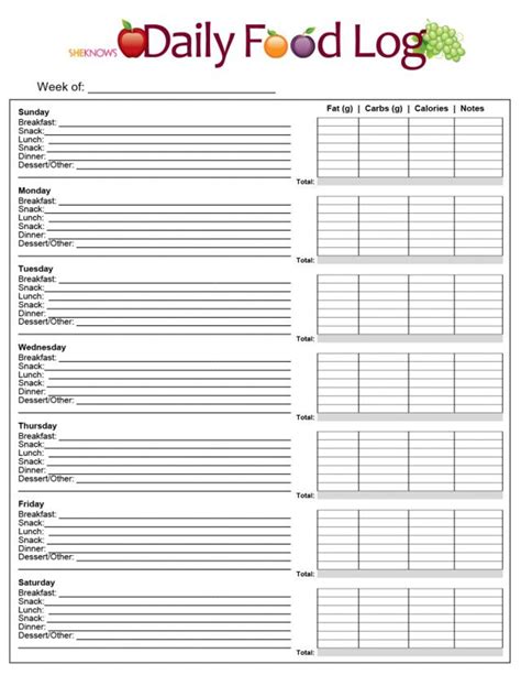 Printable Charts Logs Food Log 2 Food Journal Printable Food Log