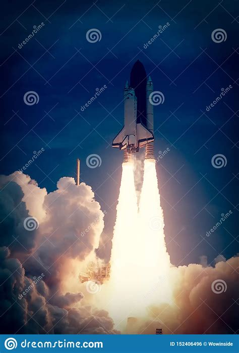 Spaceship Launch In Clouds Rocket Liftoff Into Space The Elements Of