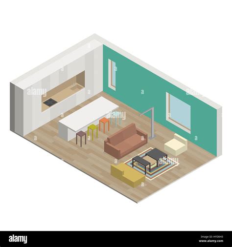 Illustration Of The Interior Of Living Room Isometric View Stock