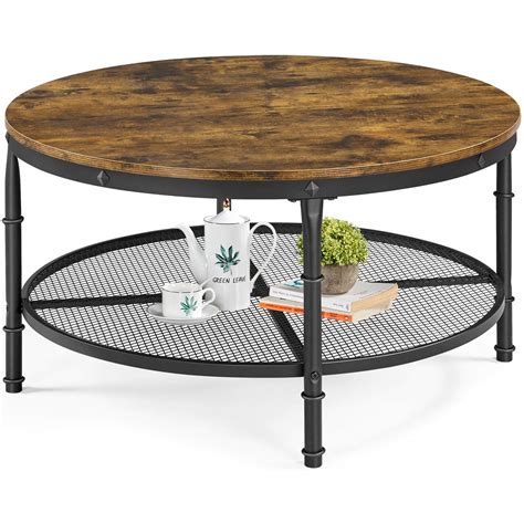 Buy Yaheetech 355 Inch Round Coffee Table 2 Tier Rustic Wood Coffee