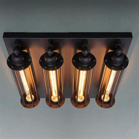Retro Vintage Ceiling Light 4 Lights Edison Bulbs Metal Black Painting