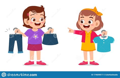 Happy Cute Little Kid Girl Choose Clothes Stock Vector Illustration