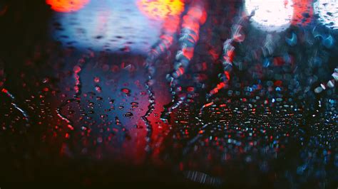 Wallpaper Depth Of Field Night Red Reflection Rain Water Drops