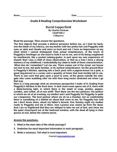 Reading Comprehension Worksheets Grade 8 Free Martin Lindelof