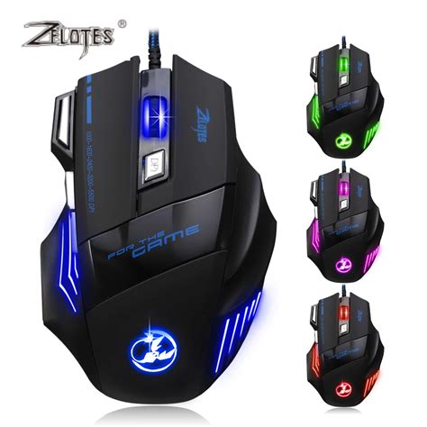 zelotes t80 gaming mouse usb wired optical computer mouse 7200 dpi 7 button with multi color led