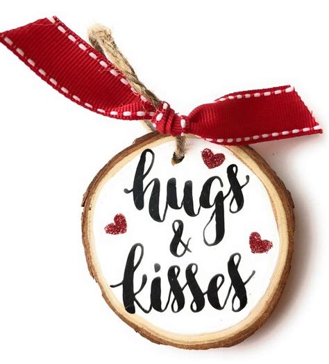 Love T For Her Hugs And Kisses Ornament Handmade Wood Ornament