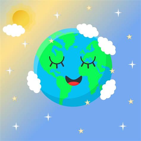Lindo Planeta Tierra Azul De Dibujos Animados Con Continentes Verdes Y