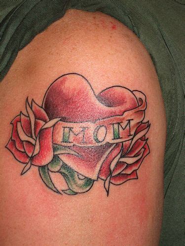 Amazing Rose Heart With Mom Banner Tattoo Mom Heart