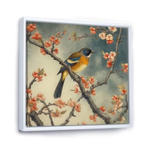 Designart Finches Brid On Blossom Apple I Animals Bird Framed Canvas
