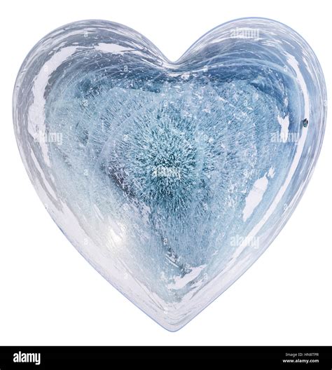 Blue Ice Heart With Bubbles And Cracks Isolate Stock Photo Alamy