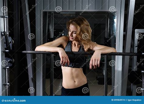 Girl In Gym With Barbell Stock Photo Image Of Indoors