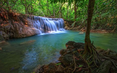 Wonderful Tropical Waterfall In Jungle Pool With Turquoise Blue Water