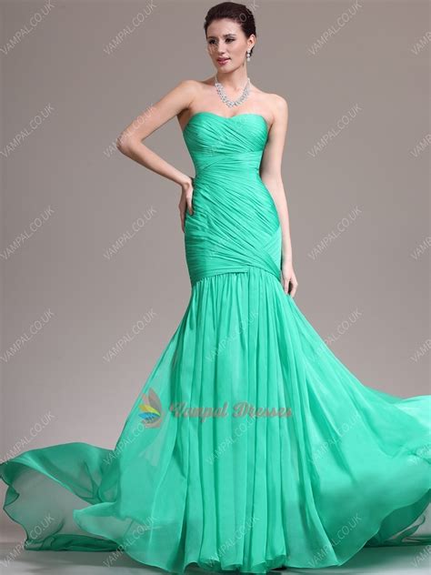 Light Green Strapless Pleated Bodice Chiffon Long Prom Dresses With