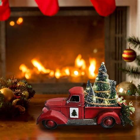 Christmas Truck With Lights Vintage Red Pickup Truck Carrying Christmas