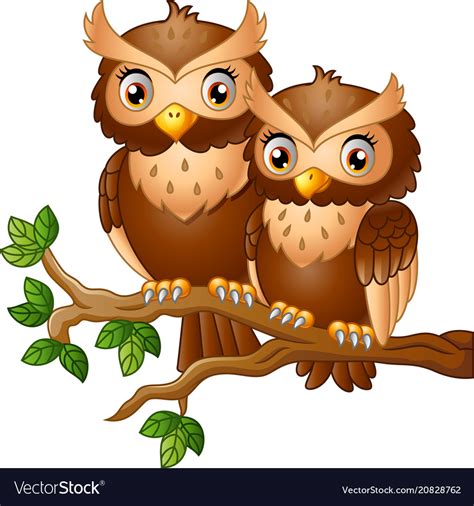 Cute Couple Owl On The Tree Branch Royalty Free Vector Image