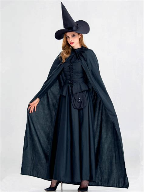Halloween Witch Cosplay Costume With Cloak Black Witch Suit For Sale