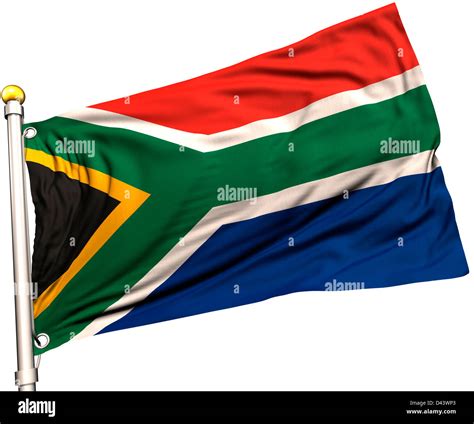 sudáfrica bandera en un mástil de bandera trazado de recorte incluido textura de seda visibles