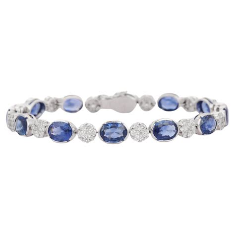 Tennis Bracelet In White And Blue Diamonds And 18 Karat White Gold For Sale At 1stdibs White