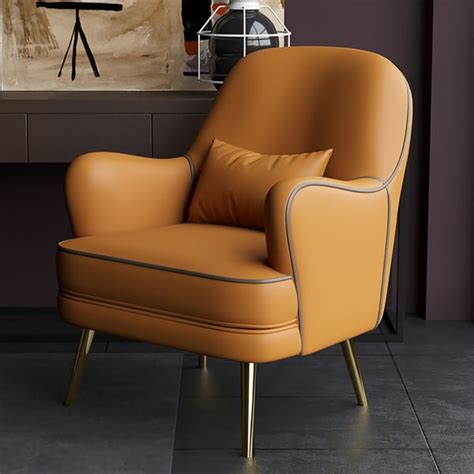 Orange Pu Leather Accent Chair Modern Upholstered Arm Chair Pillow Included Homary
