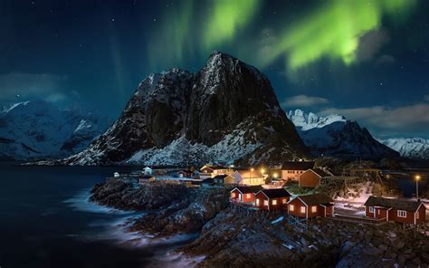 3840x2400 Lofoten Norway Village Aurora Northern Lights 4k 4k Hd 4k