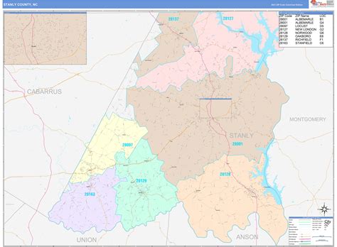 Stanly County Nc Wall Map Color Cast Style By Marketmaps