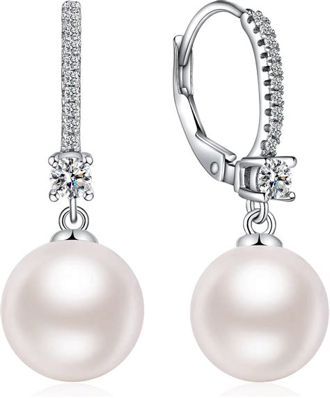 Amazon Com Dangle Pearl Earrings Sterling Silver Pearl Earrings
