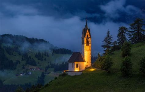 Wallpaper Landscape Mountains Night Nature Village Italy Church