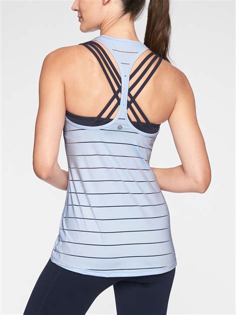 Stripe Mesh High Neck Chi Tank Womens Workout Outfits Clothes Yoga