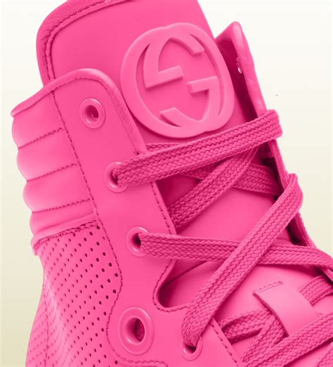 Gucci Neon Pink Leather Hightop Sneakers In Pink For Men Lyst