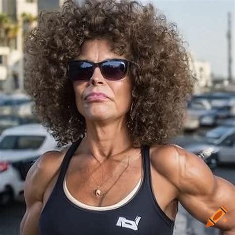 Photorealistic Fashion Photo Of A Mature Muscular Woman Bodybuilder