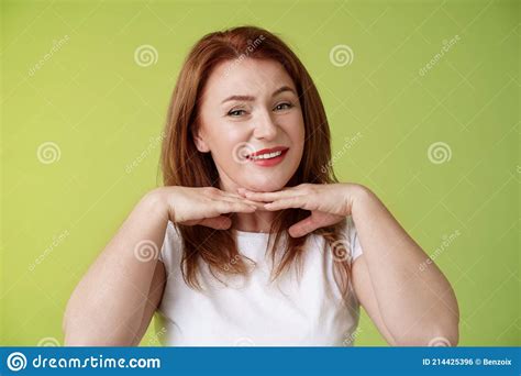 Looking Good Happy Cheerful Redhead Middle Aged 50s Woman Smiling