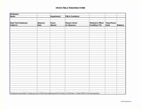Fmla Tracking Spreadsheet Template Excel