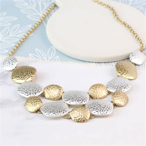 Silver And Gold Plated Hammered Pebbles Necklace Number 36