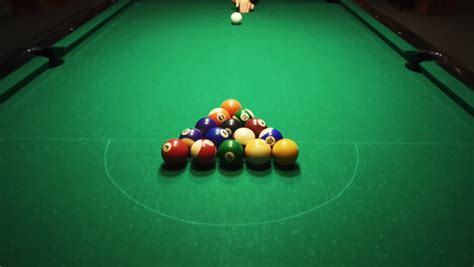 Billiard Balls On The Green Baize Of A Billiard Table Top View Of Breaking The Rack In Pool