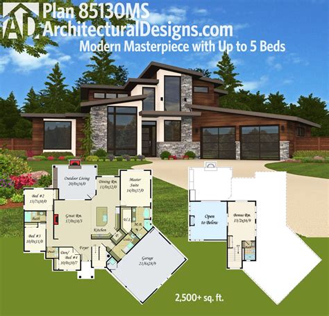 Plan 85130ms Modern Masterpiece With Up To 5 Beds House Floor Plans