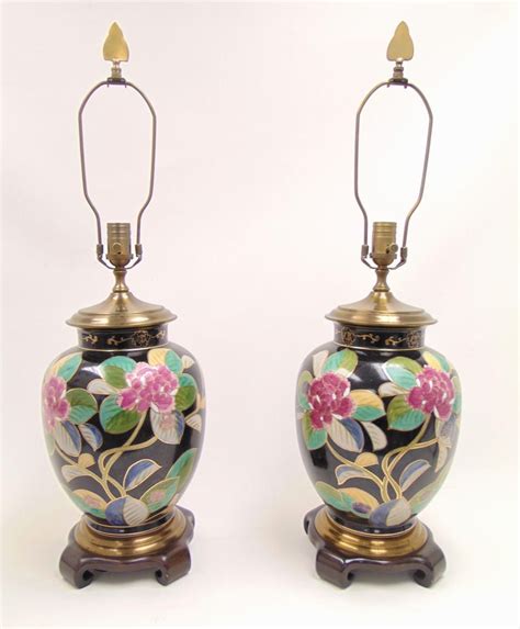 Beautiful vintage 1950's ceramic flower accent / tv lamp. Pair of Hand Painted Ceramic Floral Urn Style Table Lamps ...
