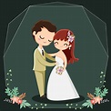 personaje de dibujos animados linda pareja para boda invitaciones ...