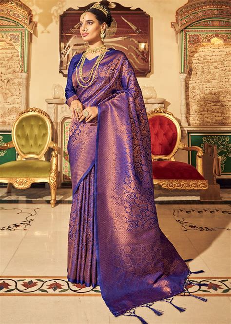 Stunning Royal Blue Woven Kanjivaram Silk Saree With