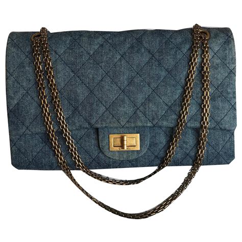 Chanel Jumbo 255 Dbl Flap Bag Denim Blue Leather Ref175345 Joli Closet